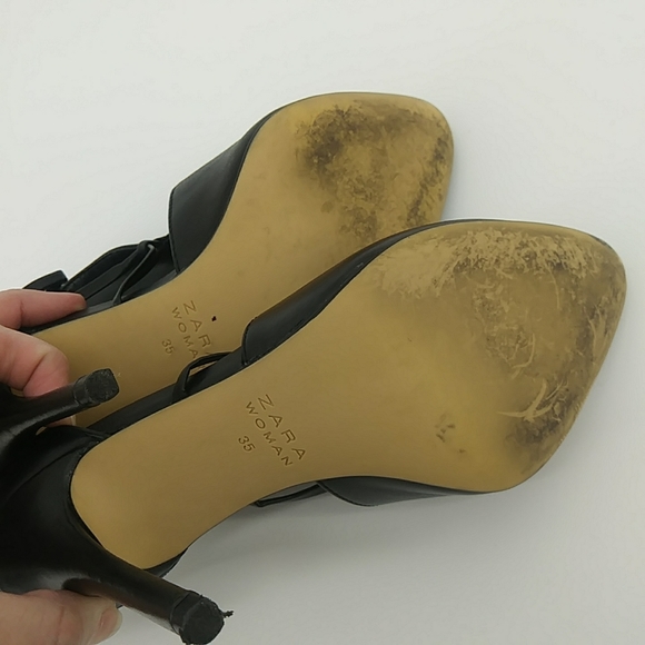 Zara Woman Genuine Leather Strappy Heeled Black Booties 35 - Picture 9 of 13